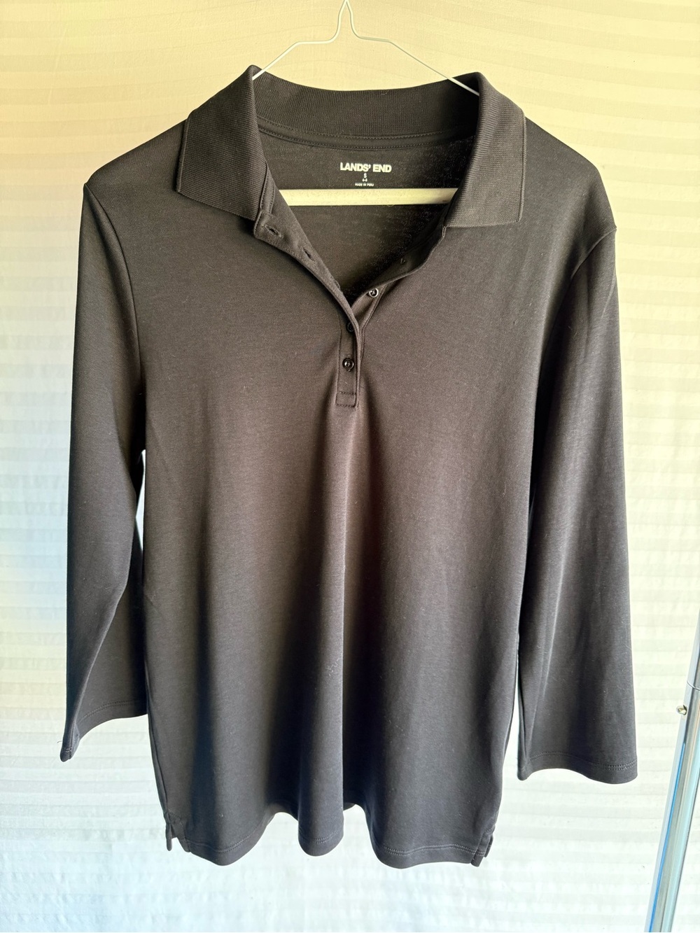 Lands' End Black 3/4 Sleeve Polo, Small